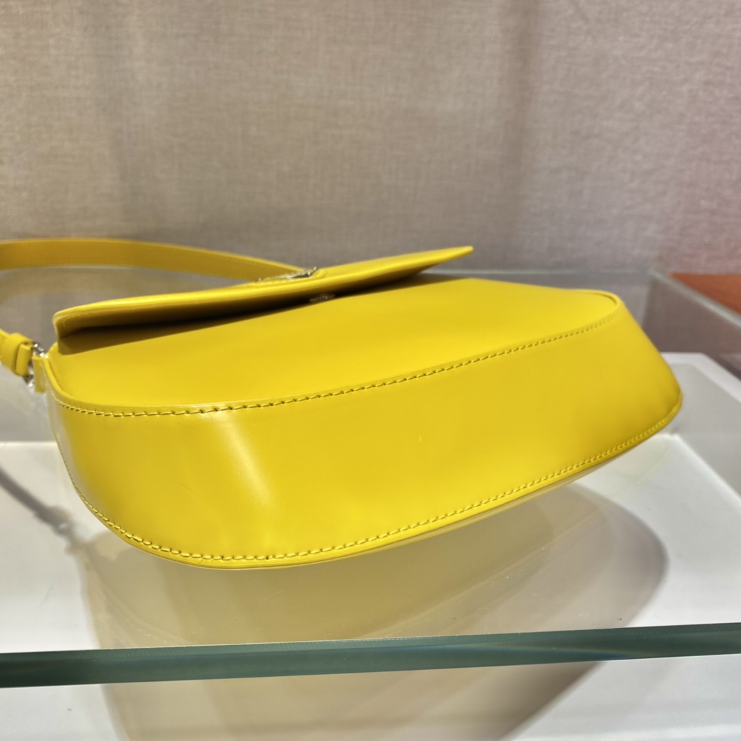 Prada Cleo Brushed Leather Shoulder Bag With Flap Yellow 1BD311